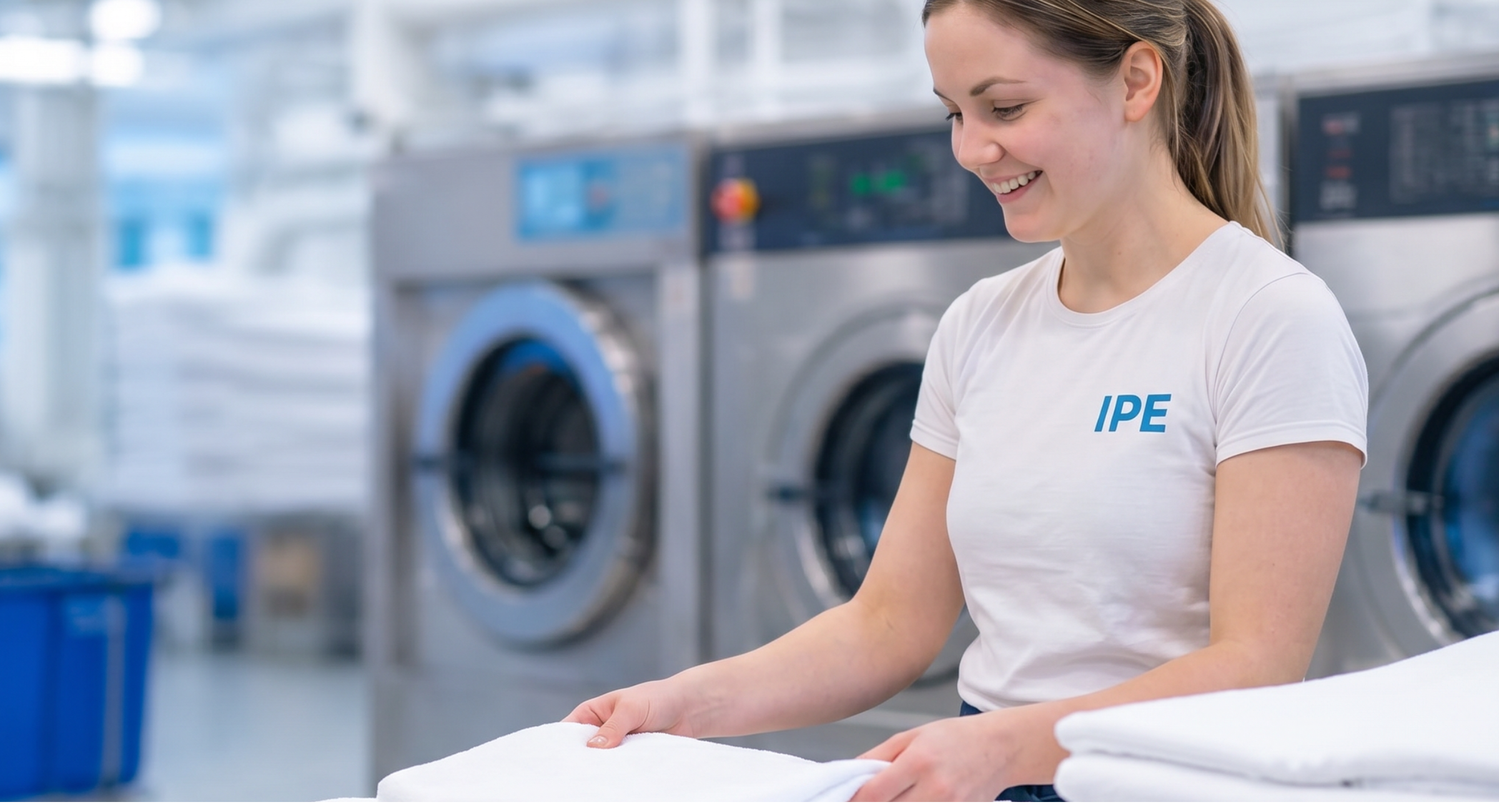 IPE Pesulapalveluiden työntekijöitä pesulassa